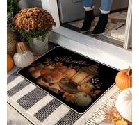 Paillasson de bienvenue d'automne, renard orange et lanterne, décoration d'entrée intérieure et extérieure, caoutchouc imperméable, antidérapant, absorbant la poussière, facile d'entretien, 73,6 x