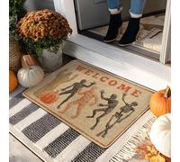 Paillasson de bienvenue d'Halloween, squelettes oranges, décoration extérieure et intérieure, caoutchouc antidérapant, absorbant la poussière, facile à nettoyer, style saisonnier, 73,6 x 43,2 cm