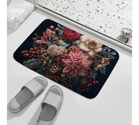 Paillasson de bienvenue en caoutchouc antidérapant lavable avec motif fleurs de Noël - Tapis de cuisine pour extérieur et intérieur - Tapis d'entrée discret pour la maison, le porche, le couloir, la