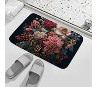 Paillasson de bienvenue en caoutchouc antidérapant lavable avec motif fleurs de Noël - Tapis de cuisine pour extérieur et intérieur - Tapis d'entrée discret pour la maison, le porche, le couloir, la