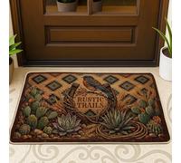 Paillasson de bienvenue en forme de cactus - Rustique - Bohème - Couronne d'oiseaux - Marron - Antidérapant - Attrape la saleté - Décoration d'intérieur pour entrée, extérieur, porche, balcon - 73,6 x