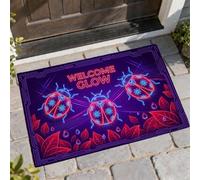 Paillasson de bienvenue en forme de coccinelle, moderne et éclatant, motif gouttelettes de feuilles, violet d'été, antidérapant, pour décoration d'intérieur pour entrée, extérieur, porche, balcon