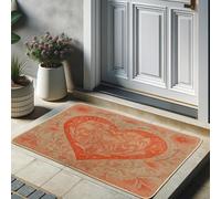 Paillasson de bienvenue en forme de cœur orange à motif floral pour le printemps et la Saint-Valentin, utilisation intérieure et extérieure, tapis d'entrée en caoutchouc antidérapant, contrôle de la