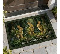 Paillasson de bienvenue en forme de lapin, nature rustique, fougère, fleur, printemps, vert, antidérapant, pour le sol, pour la maison, le bureau, l'extérieur, l'intérieur, l'entrée, la décoration