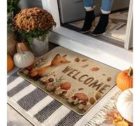 Paillasson de bienvenue en forme de renard orange pour intérieur et extérieur, décoration d'automne, caoutchouc antidérapant, imperméable, absorbant la poussière, facile à nettoyer, 73,6 x 43,2 cm