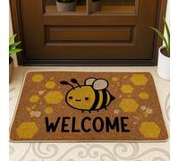 Paillasson de bienvenue Honey Bee - Design hexagonal jaune pour décoration intérieure et extérieure - En caoutchouc imperméable et antidérapant - Facile à nettoyer - 73,7 x 43,2 cm