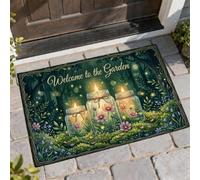 Paillasson de bienvenue Mason Jars pour jardin, fleurs naturelles, bougies, vert printemps, antidérapant, pour sol, entrée, porche, salle de bain, bureau, 73,6 x 43,2 cm