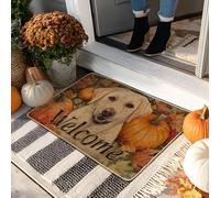 Paillasson de bienvenue, motif chien de laboratoire jaune pour entrée d'automne, décoration d'automne rustique, tapis en caoutchouc imperméable, antidérapant, absorbant la poussière, facile à nettoyer