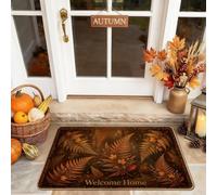 Paillasson de bienvenue motif fougère, feuilles rustiques, citrouilles, marron, lavable, profil bas pour sol, maison, bureau, extérieur, intérieur, entrée, 73,6 x 43,2 cm