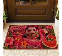 Paillasson de bienvenue, motif oiseaux tropicaux, pastèque, hibiscus, été, pêche, caoutchouc, antidérapant, pour maison, bureau, extérieur, intérieur, entrée, décoration, 73,6 x 43,2 cm