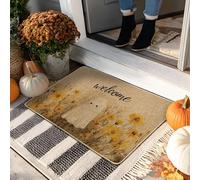 Paillasson de bienvenue, paillasson beige fantôme pour décoration d'automne et d'Halloween, tapis antidérapant absorbant la poussière, facile à nettoyer, 73,6 x 43,2 cm