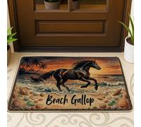 Paillasson de bienvenue pour cheval, coquilles d'océan naturel d'été, tapis d'entrée en caoutchouc marron, tapis d'entrée antidérapant, décoration extérieure pour porte d'entrée, terrasse, 73,6 x 43,2