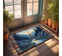 Paillasson de bienvenue pour entrée extérieure, chemin de forêt enchantée menant à la tour Eiffel, paillasson de ferme, tapis de cuisine, décoration d'intérieur unique (40 x 60 cm)