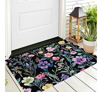 Paillasson De Bienvenue Rose Vert Feuilles De Fleurs Sauvages,Tapis De Salle De Bain Porte D'Entrée,Plantes À L'Aquarelle Intérieur Décoratif Tapis De Sol,Pour Porte Avant Et Arrière,Garage 40X60Cm