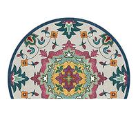 Paillasson de bienvenue style mandala en demi-cercle, absorbant, design texturé rétro pour zones à fort trafic, idéal pour terrasse et entrée