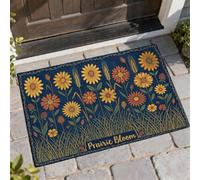 Paillasson de bienvenue tournesol, coccinelle botanique, fleur, printemps, bleu marine, antidérapant, pour la maison, le bureau, l'extérieur, l'intérieur, la décoration d'entrée, 73,6 x 43,2 cm