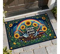 Paillasson de bienvenue tournesol, outils de jardin botaniques arc-en-ciel, printemps jaune, antidérapant, pour maison, bureau, extérieur, intérieur, entrée, décoration, 73,6 x 43,2 cm