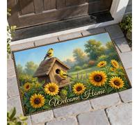 Paillasson de bienvenue tournesol, printemps, nature, oiseau, printemps, jaune, lavable, profil bas, décoration pour porche, salle de bain, bureau, 73,6 x 43,2 cm