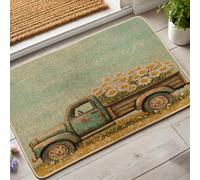 Paillasson de camion à motif floral de printemps, pick-up bleu vintage avec fleurs pour décoration d'entrée extérieure et intérieure, en caoutchouc imperméable, antidérapant, absorbant la poussière