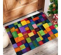 Paillasson de Carrés colorés - Motifs Abstraits antidérapant - 45 x 75 cm - Doux et Lavable - paillasson de pour Porche, entrée, Douche, Maison, Chambre à Coucher, Salon