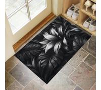 Paillasson de Feuilles monochromes - Style Illustrations de Plantes antidérapant - 60x90cm - Doux et Lavable - pour Porche, entrée, Douche, Maison, Chambre à Coucher, Salon - Noir et Blanc