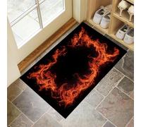 Paillasson de Flamme carrée - Style Minimalisme antidérapant - 45 x 75 cm - Doux et Lavable - pour Porche, entrée, Douche, Maison, Chambre à Coucher, Salon - Noir et Rouge