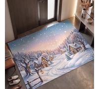 Paillasson De Intérieur Paysage Féerique À L'Aquarelle 90 x 150 cm | Antidérapant Et Lavable En Machine Tapis, Tapis Maison En Bois Chemin Pins Douce Pour Chambre Salle à Manger Bureau, Rose Orange