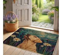 Paillasson de laboratoire jaune d'été, portrait de chien, tapis de bienvenue intérieur et extérieur, décoration florale, antidérapant et imperméable, piège à poussière pour porche, facile à nettoyer