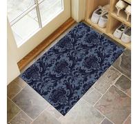 Paillasson De Magnifiques Fleurs 60 x 90 cm Tapis de Sol Esthétique du Brocart Tapis d'entrée Antidérapant Lavable Tapis de Bienvenue pour intérieur, Cuisine, Salle, Couloir - Bleu Marine