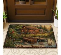 Paillasson de maison, paillasson rustique en été, motif bateau, oiseau, vert, antidérapant, pour maison, bureau, extérieur, intérieur, entrée, décoration, 73,6 x 43,2 cm