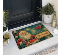 Paillasson de Noël motif Père Noël, rouge cardinal pour entrée extérieure et intérieure, décoration de vacances d'hiver, caoutchouc antidérapant, lavable pour porte d'entrée de Noël, 73,6 x 43,2 cm