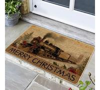 Paillasson de Noël vintage train à vapeur, décoration de vacances rustique pour entrée intérieure et extérieure, tapis en caoutchouc antidérapant pour la saison des fêtes d'hiver, 73,6 x 43,2 cm