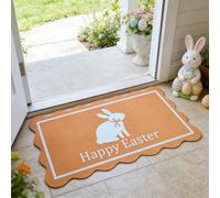 Paillasson de Pâques en fibre de coco avec motif lapin blanc pour entrée extérieure, tapis de bienvenue antidérapant, 40 x 60 cm, tapis décoratif pour intérieur, maison, ferme, entrée, porche