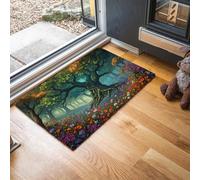 Paillasson de Porte antidérapante et Entretien Facile, 60 x 120 cm Arbre Magique Ancestral Tapis de Porte à Profil Bas Forêt Des Contes De Fées Tapis de Sol pour Entrée, Porte et Couloir, Vert Foncé