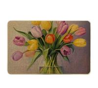 Paillasson de printemps pour peinture à l'huile, bouteille en verre, motif floral, artistique, belle plante, jaune, rose, vert, caoutchouc, absorbant, pour salle de bain, terrasse, bureau, porche