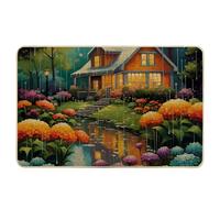 Paillasson de printemps rustique, ferme, aquarelle, florale, forêt, lampadaire, jaune, bleu, caoutchouc, antidérapant, attrape la saleté, intérieur, porte d'entrée, salle de classe, extérieur, lavable