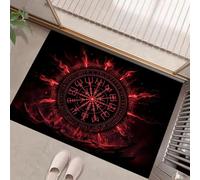 Paillasson de Runes Vikings - Style Style Nordique antidérapant - 60 x 90 cm - Doux et Lavable - pour Porche, entrée, Douche, Maison, Chambre à Coucher, Salon - Noir et Rouge