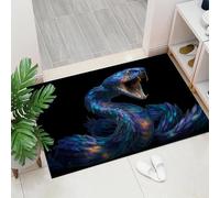 Paillasson de Serpent à la Gueule Ouverte - Style Illustrations d'animaux antidérapant - 60 x 90 cm - Doux et Lavable - pour Porche, entrée, Douche, Maison, Chambre à Coucher, Salon - Bleu foncé