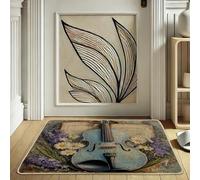 Paillasson de violon floral printanier, tapis bleu musical pour entrée extérieure et intérieure, décoration vintage, caoutchouc imperméable, antidérapant, absorbant la poussière, facile à nettoyer, 29