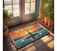 Paillasson décoratif amusant Statue de la Liberté Coucher de soleil Voiliers New York Paysage urbain Tapis de bienvenue d'automne pour porte d'entrée Intérieur Extérieur MA (50 x 80 cm)