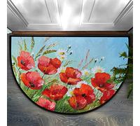 Paillasson demi-rond avec motif coquelicots rouges, absorbant, peinture de fleurs, tapis de sol antidérapant de style rétro pour décoration d'intérieur, cuisine, 45,7 x 76,2 cm