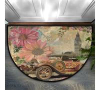 Paillasson demi-rond motif floral rétro Britain, 91,4 x 61 cm, doux et absorbant avec dos antidérapant, tapis de bienvenue d'intérieur pour entrée, chambre à coucher, cuisine, bureau