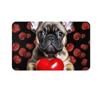 Paillasson d'entrée 50,8 x 81,3 cm - Bouledogue français tenant un tapis de porte pour salle de bain - Tapis de bienvenue pour extérieur et intérieur - Antidérapant - Tapis de salle de bain