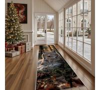Paillasson d'Entrée Animaux Sauvages Lynx Absorbant et Lavable, Tapis de Cuisine Long Antidérapant Animal De La Forêt Forêt , Tapis de Couloir Naturel Arbre , Décoratif Devant Evier Chambre 80x300 cm