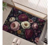 Paillasson D'entrée Antidérapant Fleurs Mélancoliques Paillasson à Poils Courts Jardins Magnifiques Britanniques Tapis de Bienvenue pour Chambre à Coucher, Cuisine, Porche, 50 x 80 cm, Rouge Pourpre