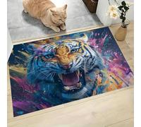 Paillasson D'entrée Antidérapant Tigre En Colère Paillasson à Poils Courts Style Abstrait Couleurs Éclaboussées Tapis Bienvenue pour Chambre à Coucher, Cuisine, Porche, 90 x 150 cm, Violet Clair