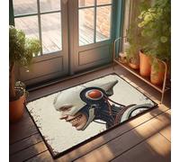 Paillasson d'entrée avec sourire robotique : portrait cybernétique avec dents mécaniques, tapis de bienvenue pour porte d'entrée, décoration de chambre extérieure pour homme (65 x 90 cm)