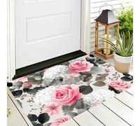 Paillasson D'Entrée,Blanc Cassé Feuilles De Rose Tapis De Bienvenue,70X100Cm Tapis D'Entrée Antidérapant pour Intérieur Et Extérieur Plantes À L'Aquarelle Motif 3D pour Cuisine