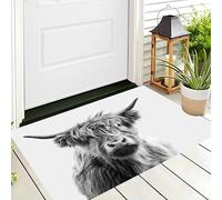 Paillasson D'Entrée,Blanc Cassé Personnalité du Bétail des Highlands Tapis De Bienvenue,80X120Cm Tapis D'Entrée Antidérapant pour Intérieur Et Extérieur Portrait Animalier Motif 3D pour Cuisine