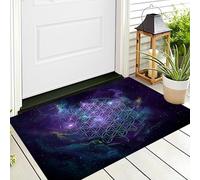 Paillasson D'Entrée,Bleu Violet Fleurs De Nébuleuse Tapis De Bienvenue,80X120Cm Tapis D'Entrée Antidérapant pour Intérieur Et Extérieur Géométrie Sacrée Motif 3D pour Cuisine